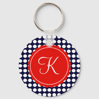 Marine und Red Polka Dots Custom Initial Schlüsselanhänger