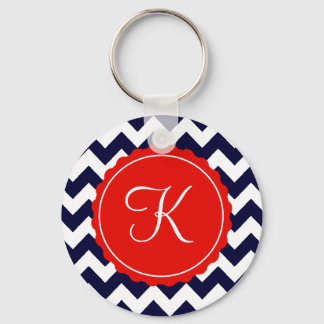 Marine und Red Zig Zag Custom Initial Schlüsselanhänger