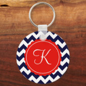 Marine und Red Zig Zag Custom Initial Schlüsselanhänger (Vorderseite)