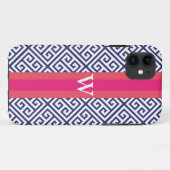 Marine und Rosa-griechisches Schlüsselmonogramm Case-Mate iPhone Hülle (Rückseite (Horizontal))