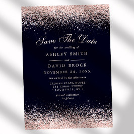 Marine und Rose Gold Confetti Save the Date