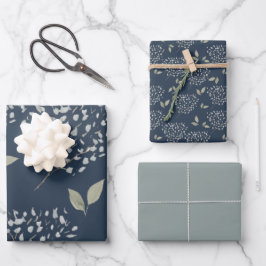Marine und Sage Floral Geschenkpapier Set