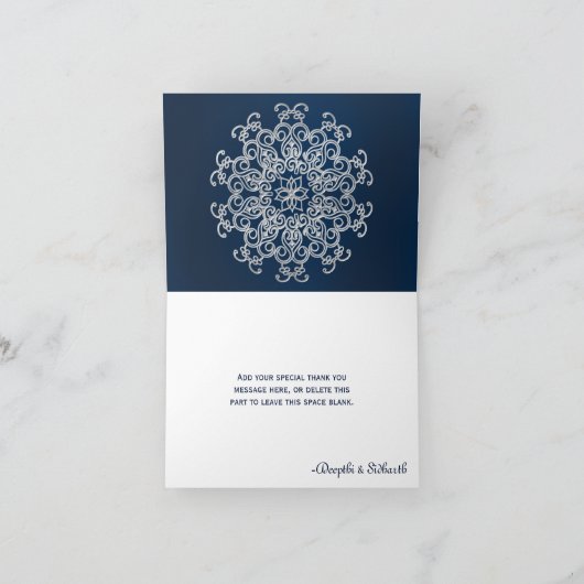 MARINE-UND SILBER-DANKEN INDISCHE ART-HOCHZEIT DANKESKARTE (Innenseite)