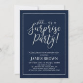 Marine und Silber | Modern Surprise Birthday Party Einladung (Vorderseite)