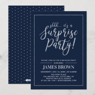 Marine und Silber | Modern Surprise Birthday Party Einladung