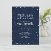 Marine und Silber | Twinkle Little Star Baby Dusch Einladung (Stehend Vorderseite)