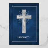 Marine und Silver Taufe oder Christening Filigree Folieneinladung (Vorderseite)