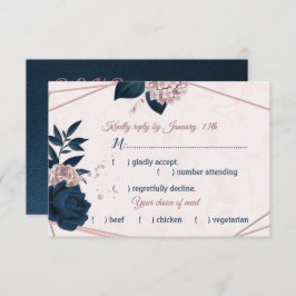 Marine und staubige Rose Blume geometrische Auswah RSVP Karte