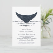 Marine und Weiß | Einladung von Whale zur Hochzeit (Stehend Vorderseite)