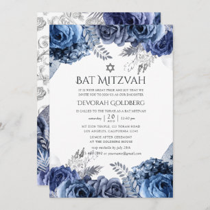 Marine und Weiß mit Silberfräsen und Bat Mitzvah Einladung