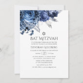 Marine und Weiß mit Silberfräsen und Bat Mitzvah Einladung (Vorderseite)