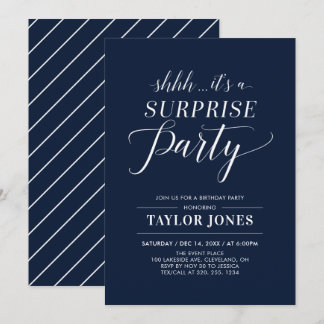 Marine und Weiß | Modern Surprise Birthday Party Einladung