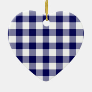Marine und weißes Gingham-Muster Keramik Ornament