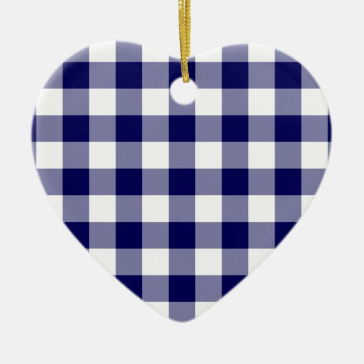 Marine und weißes Gingham-Muster Keramik Ornament (Vorne)