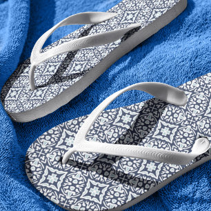 Marine und weißes Mittelmeer-Muster Badesandalen