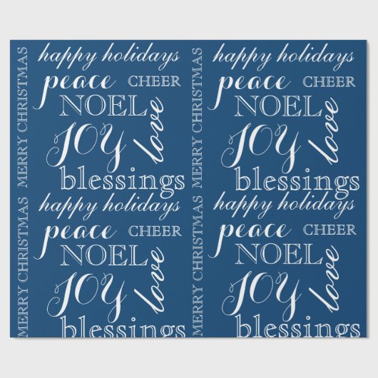 Marine und weißes Wort-Kunst-WeihnachtsPackpapier Geschenkpapier (Flach)