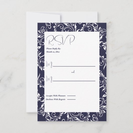 Marine und White Eleganstyle RSVP Karte (Vorderseite)