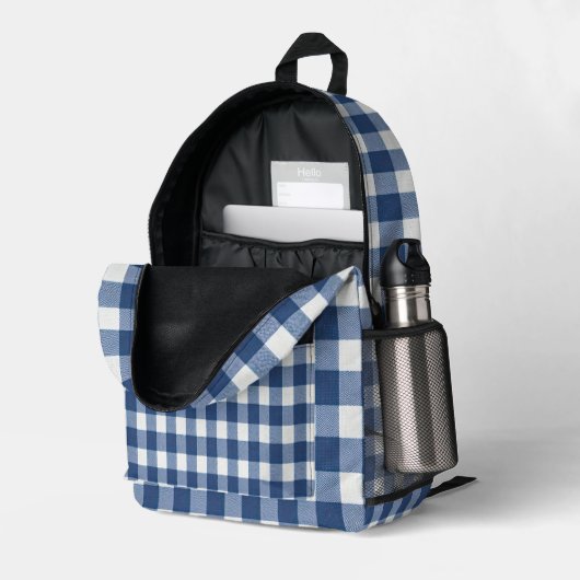 Marine und White Gingham Bedruckter Rucksack (Rückseitige Ecke links (Offen) )