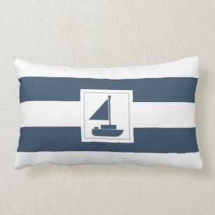 Marine und White Nautical Strips mit Segelboot Lendenkissen