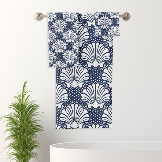 Marine und White Seashell Badhandtuch Set