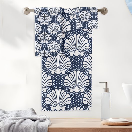 Marine und White Seashell Badhandtuch Set