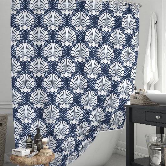 Marine und White Seashell Duschvorhang