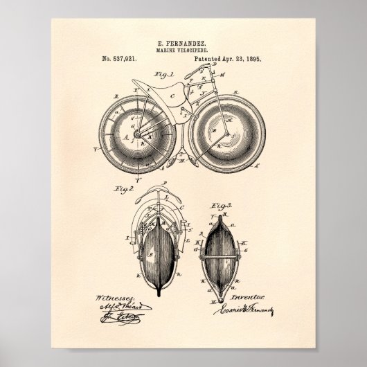 Marine Velocipede 1895 Patent Art Old Peper Poster (Vorne)