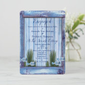 Marine - Verlobung aus blauem Holz und Fisch Einladung (Stehend Vorderseite)