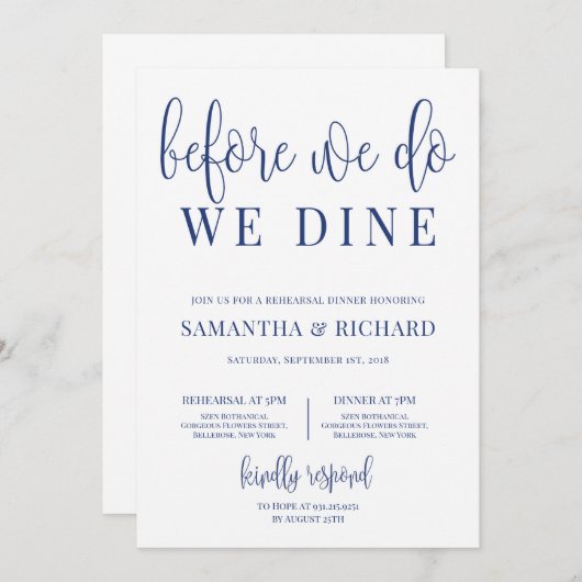 Marine vor uns essen wir rustikale Probe Einladung (Vorne/Hinten)