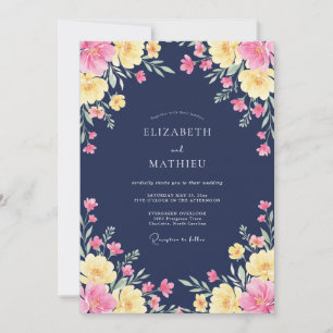 Marine-Wasserfarben-Blumen-Romanze-Hochzeit Einladung