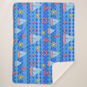 Marine Wave Red Blue Anchor Boot Segelrad Sherpadecke (Vorderseite)