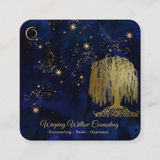 *~* Marine weinende Willow Tree Gold Universe Cosm Quadratische Visitenkarte (Vorderseite)