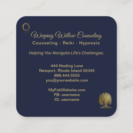 *~* Marine weinende Willow Tree Gold Universe Cosm Quadratische Visitenkarte (Rückseite)