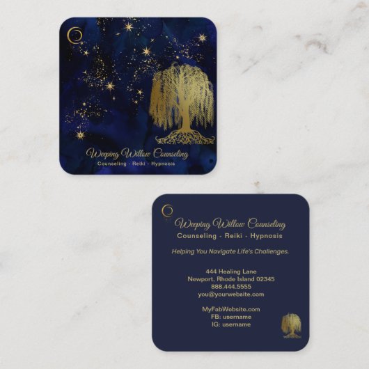 *~* Marine weinende Willow Tree Gold Universe Cosm Quadratische Visitenkarte (Vorne/Hinten)