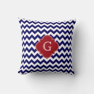 Marine Weiß Chevron Cranberry Rot Quatrefoil Monog Kissen