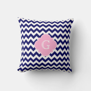 Marine Weiß Chevron Zickzack Rosa Quatrefoil Monog Kissen