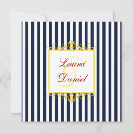 Marine, weiß, gelb, rot Streifen und Rollen laden Einladung