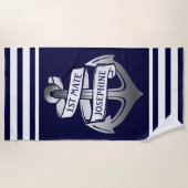 Marine-Weiß-Streifen des Seeanker-1. Strandtuch (Vorderseite)