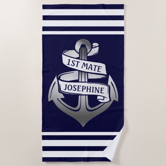 Marine-Weiß-Streifen des Seeanker-1. Strandtuch (Vorderseite)