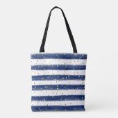 Marine, weiß, Streifen, Gold Confetti Tote Tasche (Rückseite)