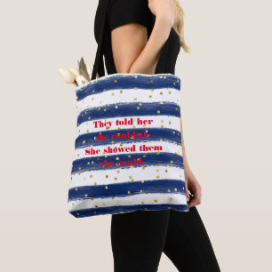 Marine, weiß, Streifen, Gold Confetti Tote Tasche