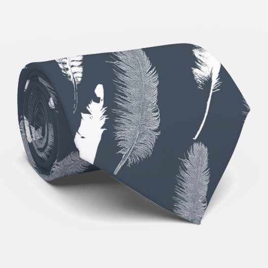 Marine-weiße Federn Krawatte (Gerollt)