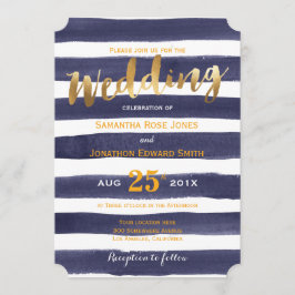Marine-weißes Aquarell Stripes Goldhochzeit Einladung