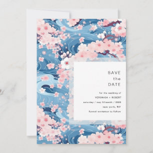 Marine Wellen Kirschblüten Moderne Hochzeit Save The Date