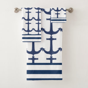 Marine White Blue Nautical Anchor Stripe Badhandtuch Set
