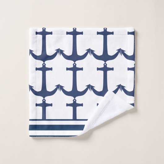 Marine White Blue Nautical Anchor Stripe Badhandtuch Set (Waschlappen)