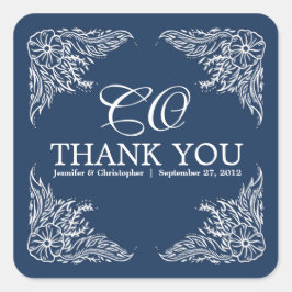 Marine & White Wedding Danke Monogram Quadratischer Aufkleber