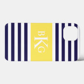 Marine-zitronengelbes Streifen-Monogramm Case-Mate iPhone Hülle (Rückseite (Horizontal))
