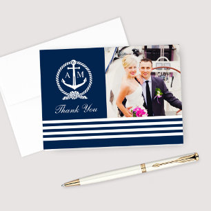 Marineanker Monogramm Nautisches Foto Hochzeit Dankeskarte