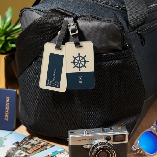 Marinebad & Monogram Beige Coastal Zuhause Gepäckanhänger (Vorderseite & Rückseite)